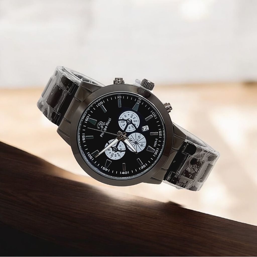 Jam Tangan Pria Wanita Philipe Ricci Analog Hitam Rantai