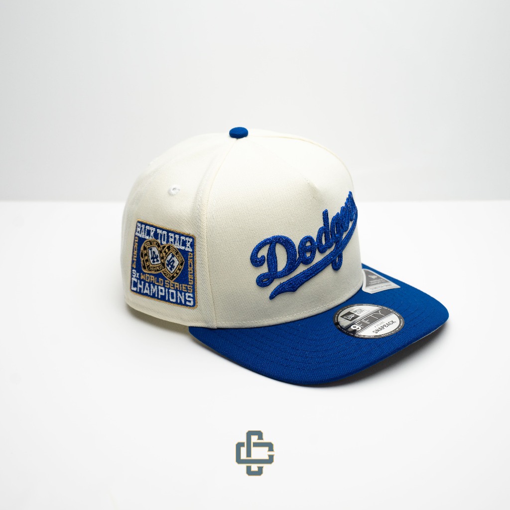 TOPI NEW ERA ORIGINAL 950 A FRAME SNAPBACK LOS ANGELES DODGERS LOGO SCRIPT BLUE