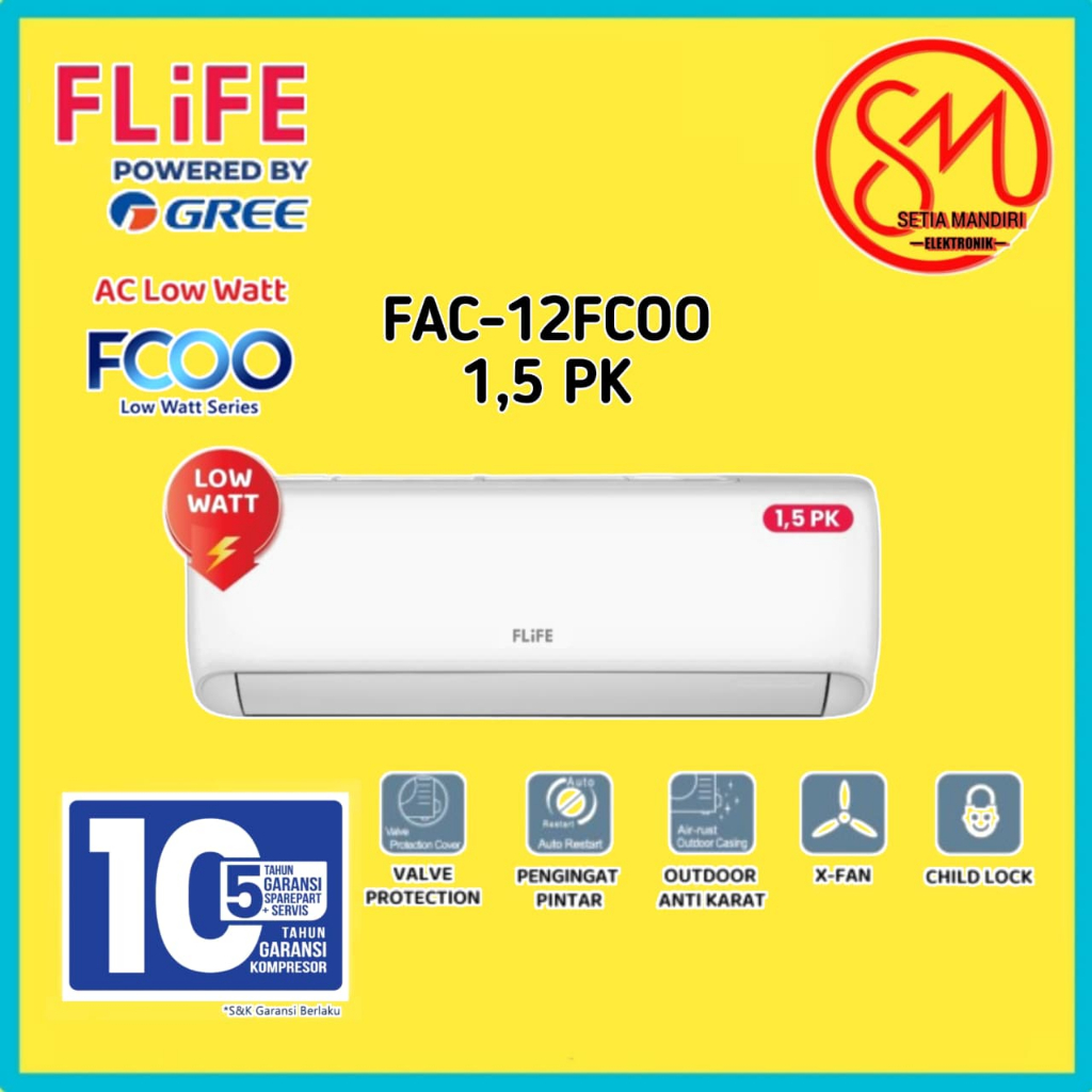 FLIFE by GREE AC LOW WATT 1.5 PK - FAC-12FCOO - Garansi Resmi