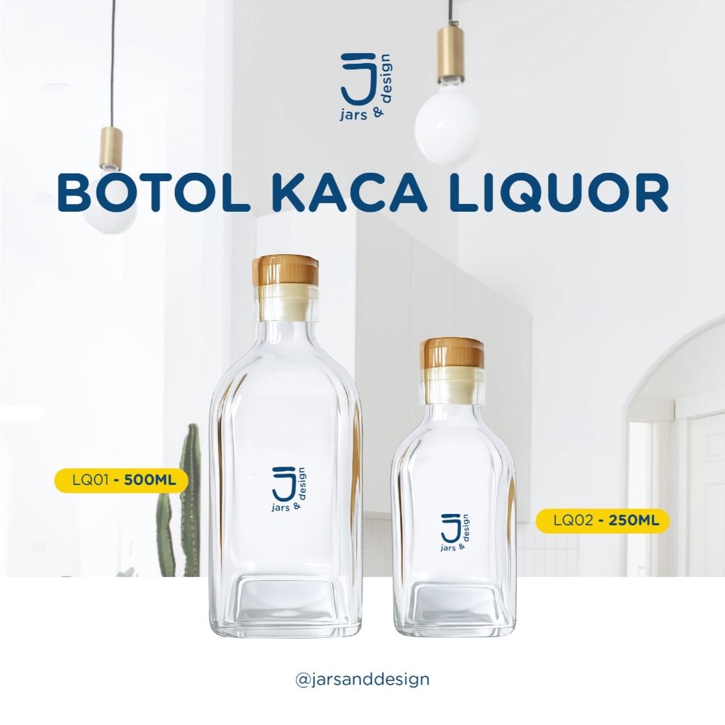 Botol Kaca Liquor Square 250ML 500ml / Botol Kaca Liquor Kotak 250ml 500ml Tutup Tekan Botol