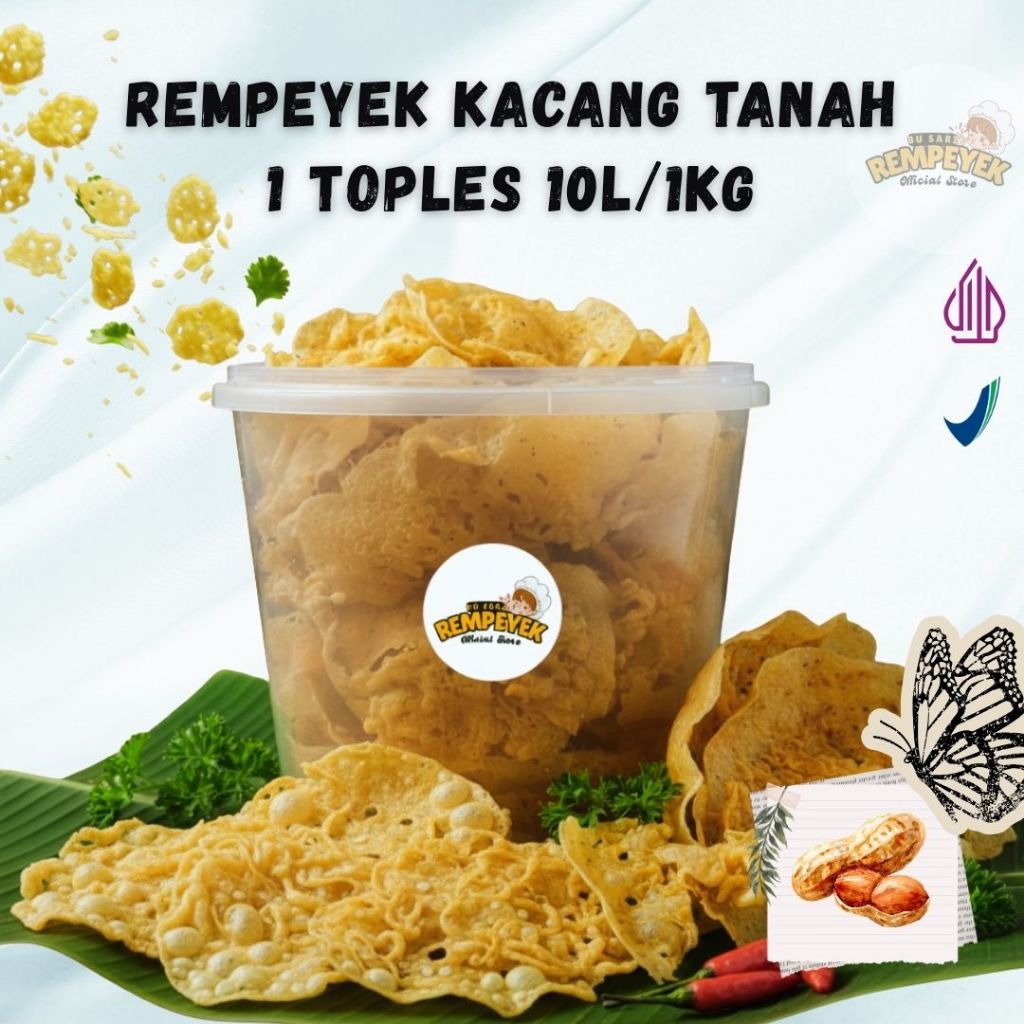 Peyek Kacang 1Kg  Toples 10 Liter Rasa Gurih Dan Renyah Rempeyek Official Store