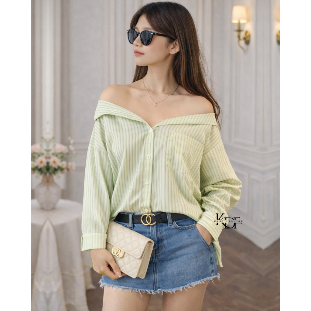 KDF - Gigi Stripe Shirt  | Kemeja Import Bangkok BKK | Kemeja Salur Garis Oversized | Kemeja Salur W