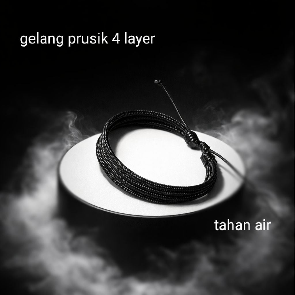 gelang tali hitam rangkap 4/gelang prusik/gelang polos/unisex