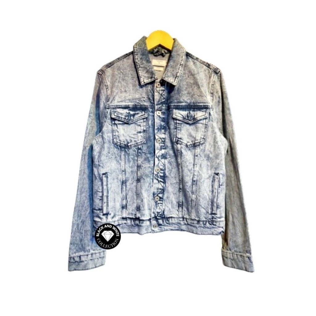 TOPMAN CLASSIC MAN'S DENIM JACKET/JAKET PRIA BLACK WHITE COLLECTION