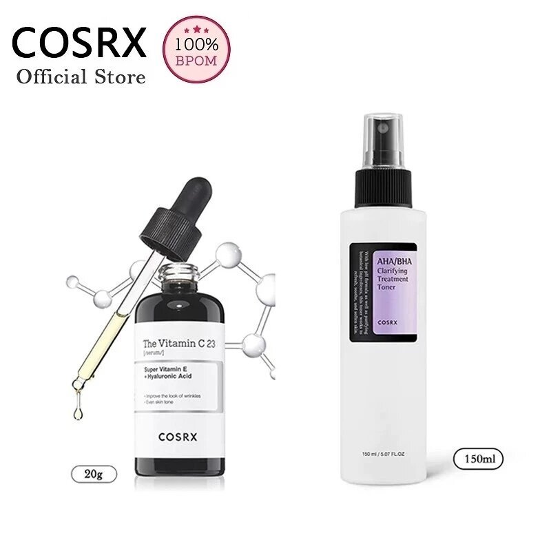 [100% Original] COSRX AHA/BHA Clarifying Treatment Toner+COSRX The Vitamin C 23 Serum Size