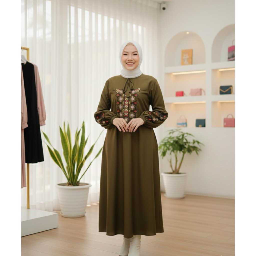 BARU GAMIS MIDI DRESS JULIANI BORDIR  ori by Aku Karissa MURAH kekinian