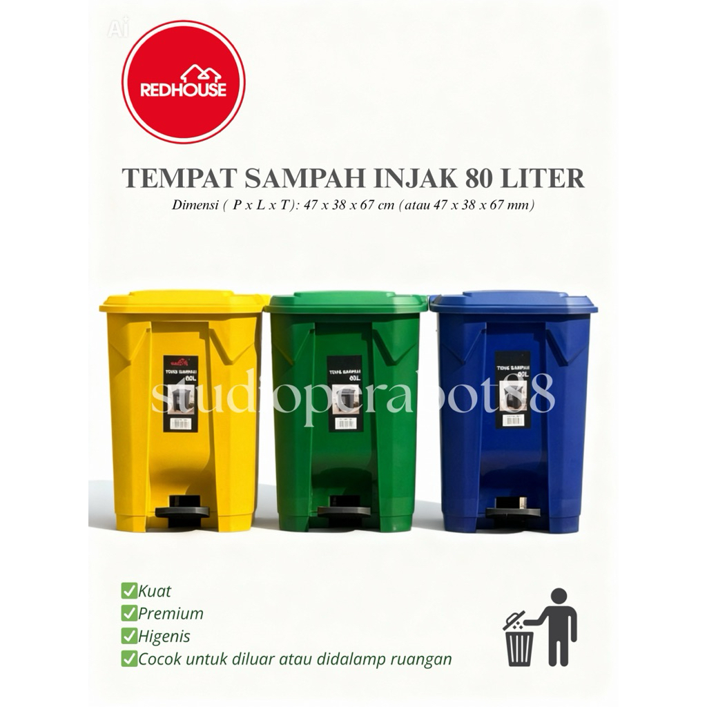 Tempat Sampah Injak Redhouse 80 Liter / Tempat Sampah Medis