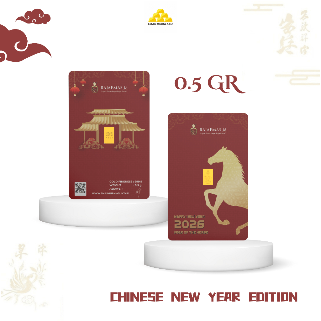 Emas Murni Asli Logam Mulia 0,5 Gram Edisi Imlek Kuda Emas Batangan 24K Bersertifikat