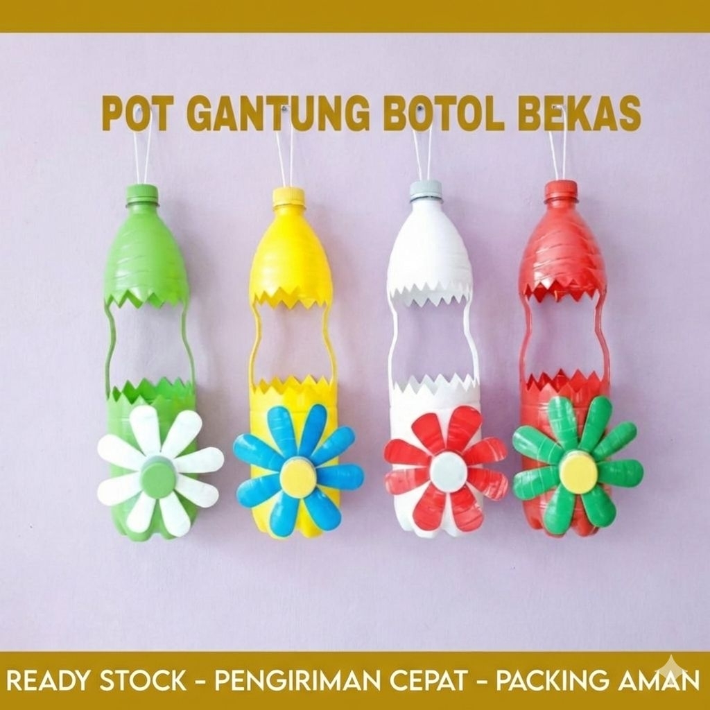 Prakarya Pot Bunga Gantung dari Daur Ulang Botol Plastik Bekas 1,5 Liter, Kerajinan Pot Tanaman dari