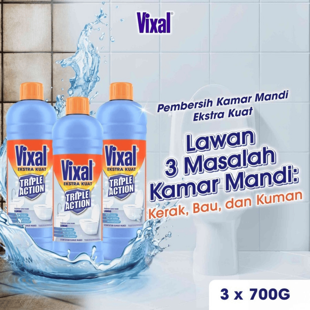 Vixal Pembersih Porselen & Kamar Mandi HCl Anti Kerak Bandel Ekstra Kuat 700G x3