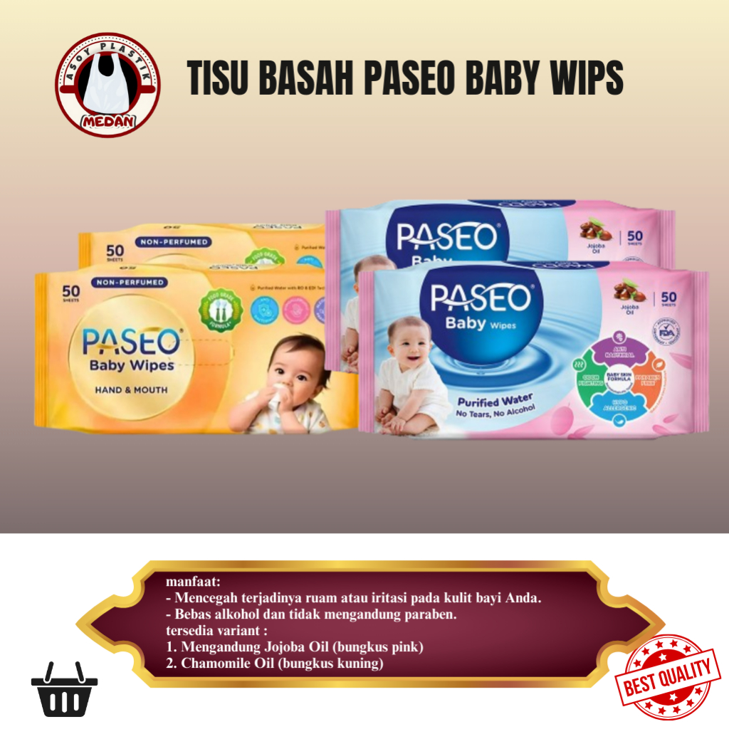 Paseo Baby Wipes Jojoba Oil & Hand & Mouth TISU BASAH 50
