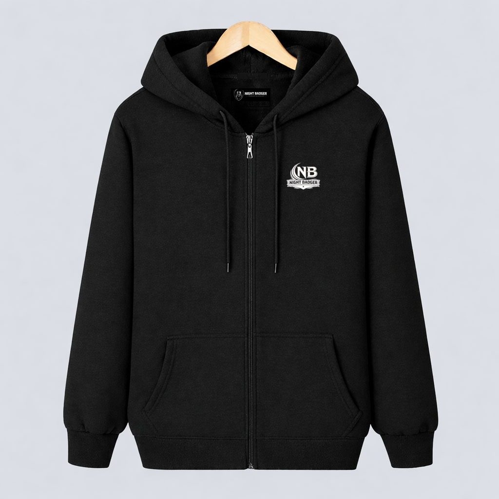 NIGHT BADGER Jaket Pria Wanita Logo NB NIGHRT BADGER Putih Size M-XXL Unisex