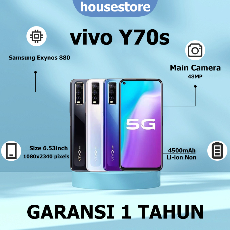 Vivo Y70s RAM 8 ROM 256GB LAYAR 6.53INCH 4K BATERY 4500mAh TRIPLE REAR CAMERA Garansi 12 BULAN