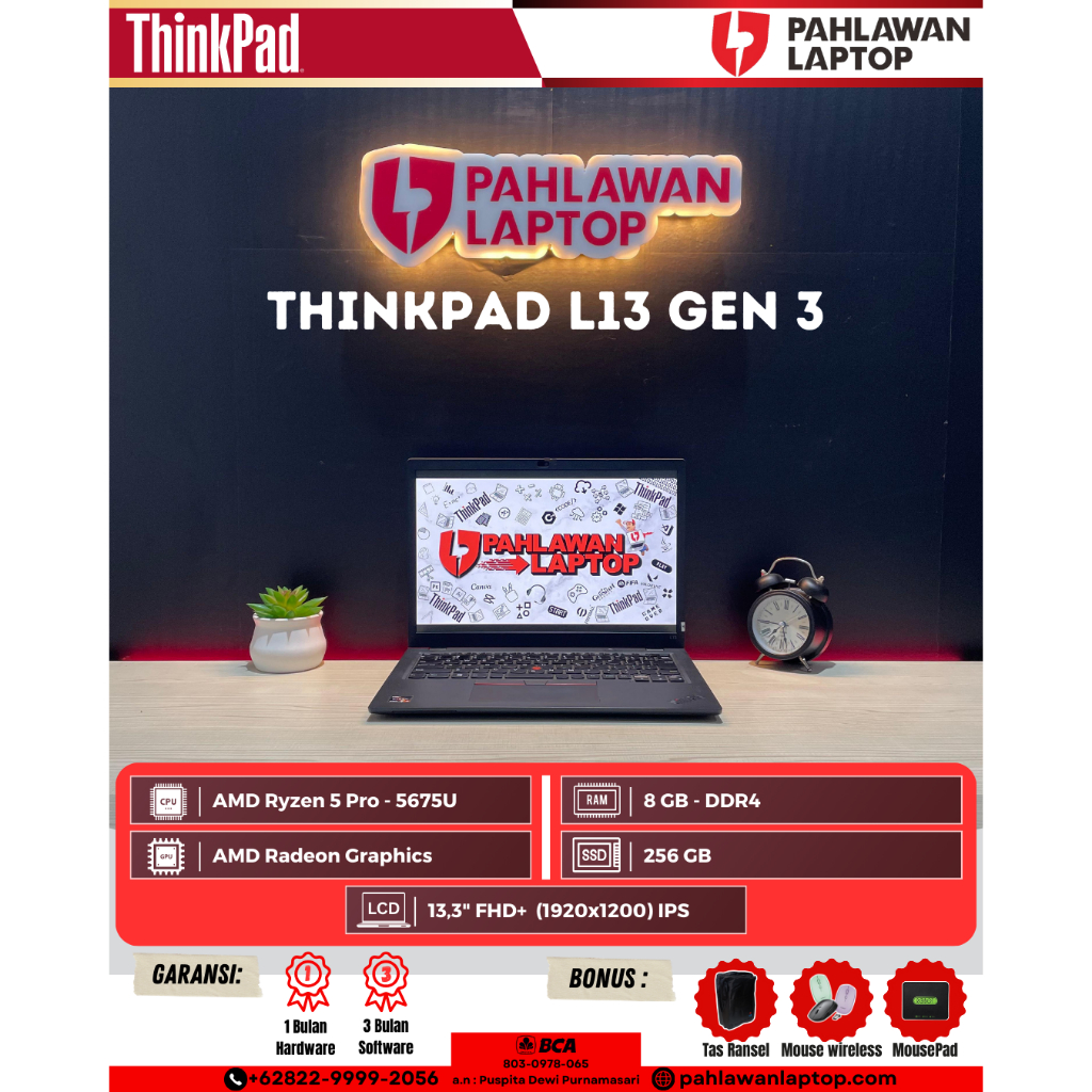 Laptop Thinkpad L13 Gen 3 AMD Ryzen 5 Pro 5000 Series/8/256/Layar 13"