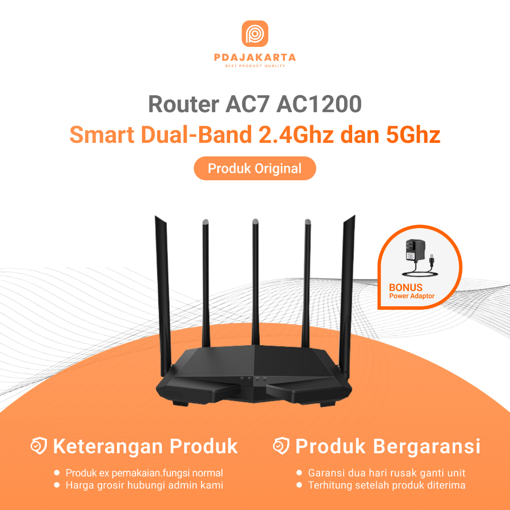 Router Tenda AC7 AC1200 Dual-Band 2.4Ghz dan 5Ghz | Router Bekas Original Bonus Adaptor