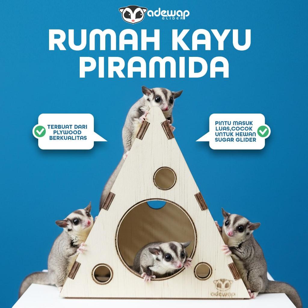 ADEWAP GLIDER Piramida Laser Cut Rumah Kayu Sugar Glider Hamster Marmut Tempat Bersembunyi & Bermain Hewan Kecil