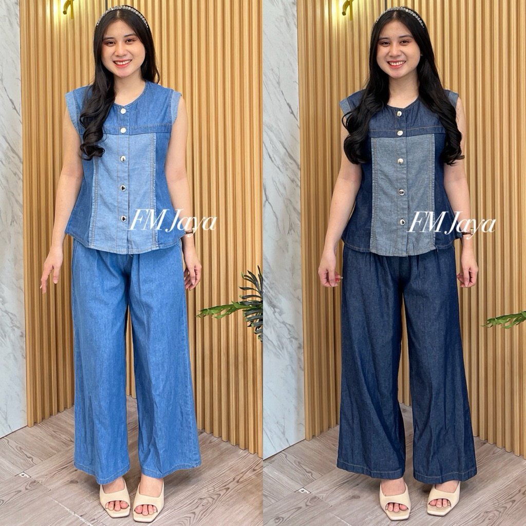 STELAN JEANS WANITA 0760 || SET JEANS ATASAN & CELANA KULOT PREMIUM || SET KULOT PANJANG