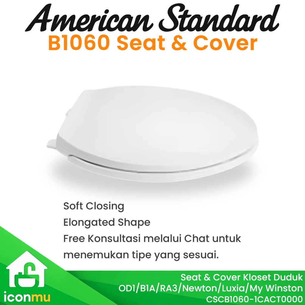American Standard Tutup Closet Slow Close Seat Cover Putih Original Kloset B1060 Winston Newton Ori