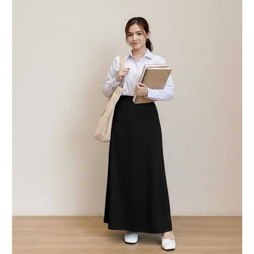 Rok A-Line Hitam Panjang Ospek Kuliah Sidang Kerja / Rok Hitam Polos Basic Wanita