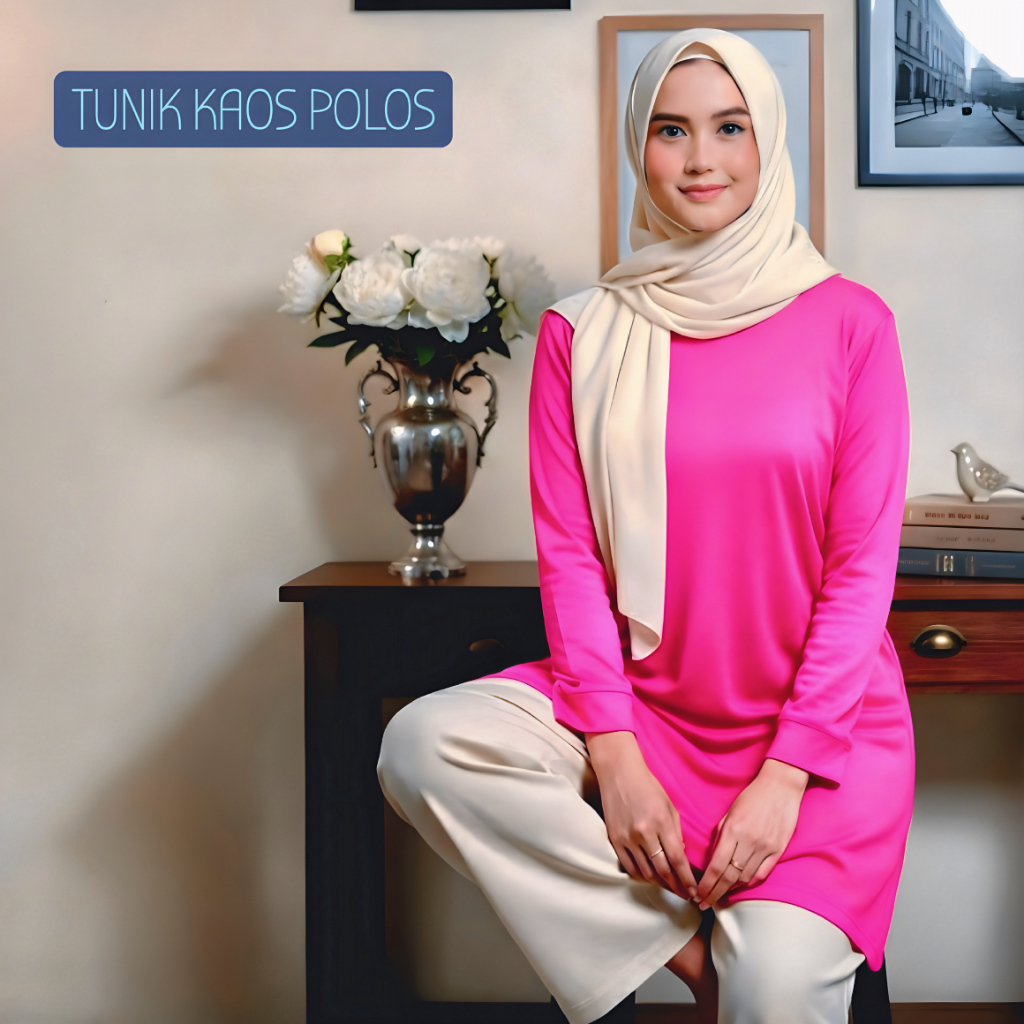 tunik kaos wanita muslim lengan  panjang/ tunik kekinian adem nyaman bahan katun combed 24s