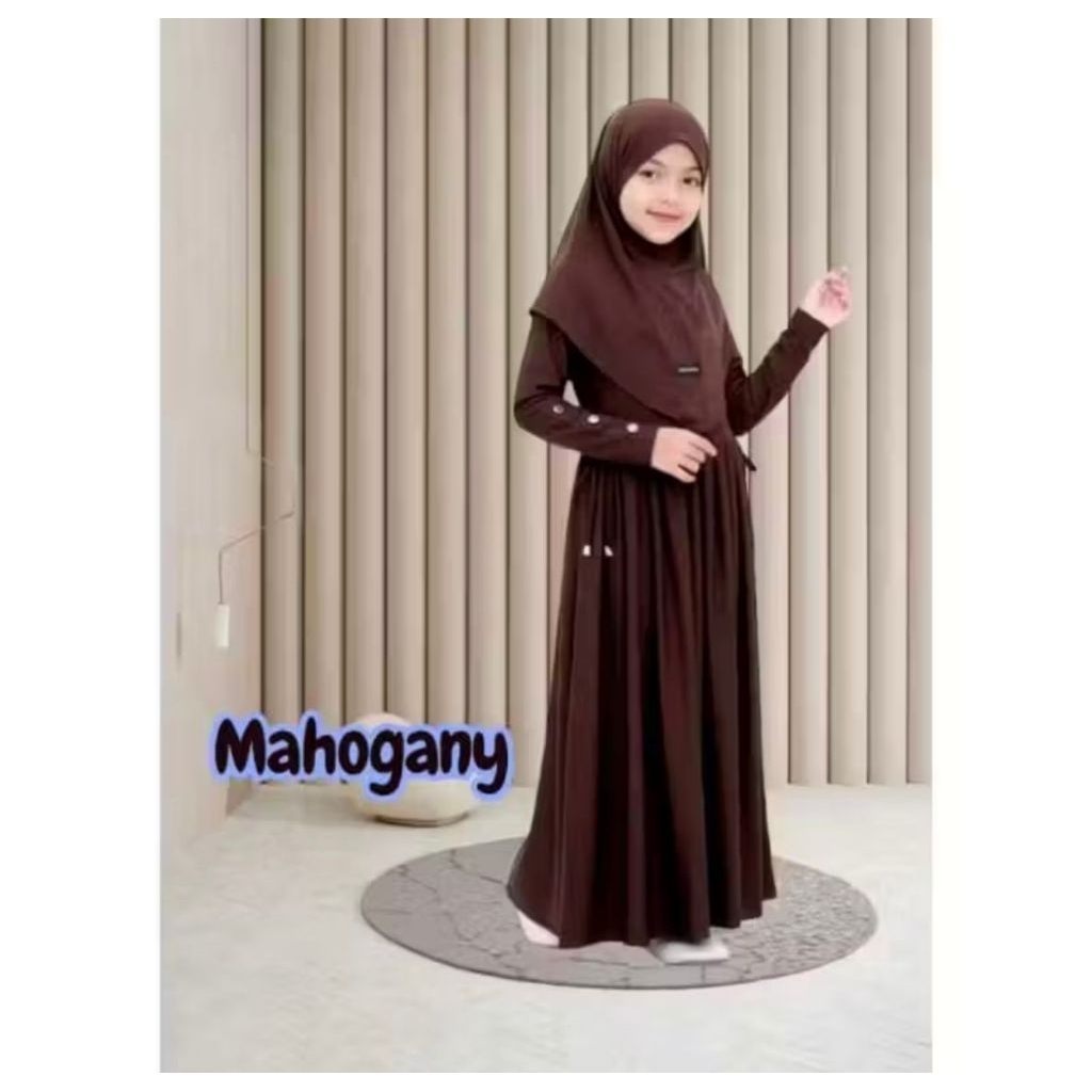 Gamis Abaya Anak Inara Serut Pinggang Usia 0-9 Tahun Bahan Jersey Lembut dan Adem Free Hijab Muslim 