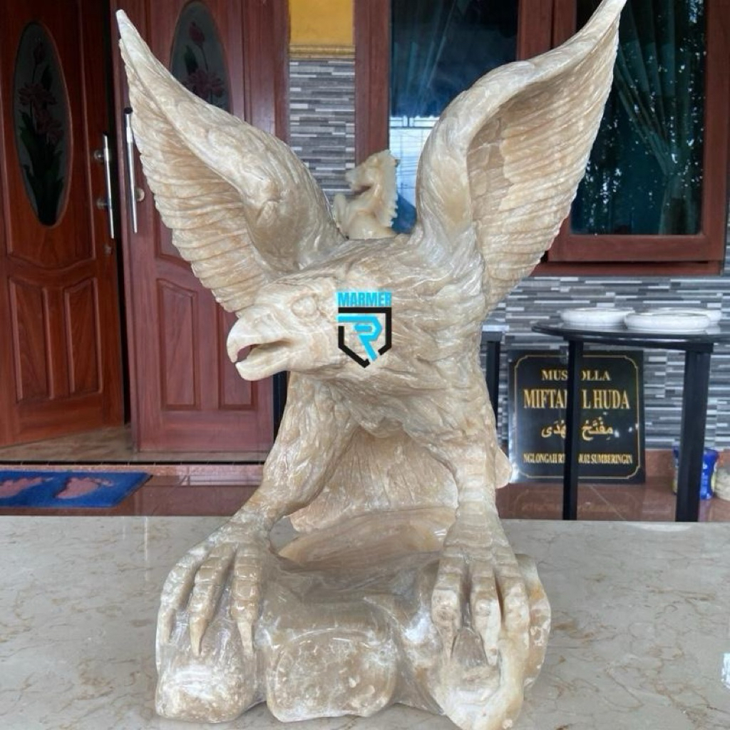 Patung Burung Rajawali || Batu Onix Motif Finishing Glossy Mengkilap