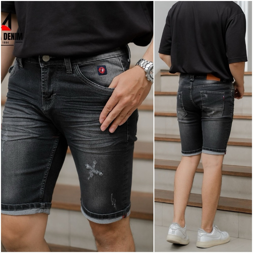 Celana Jeans Pendek Pria Denim Strecth / Celana Jeans Pendek Sobek Pria / Celana Jeans pendek Slimfi