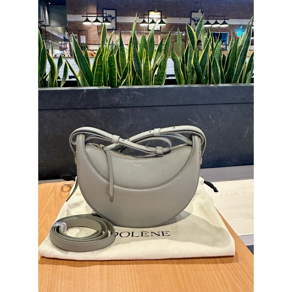Preloved Polene dix grained leather taupe authentic crossbody paris bag original