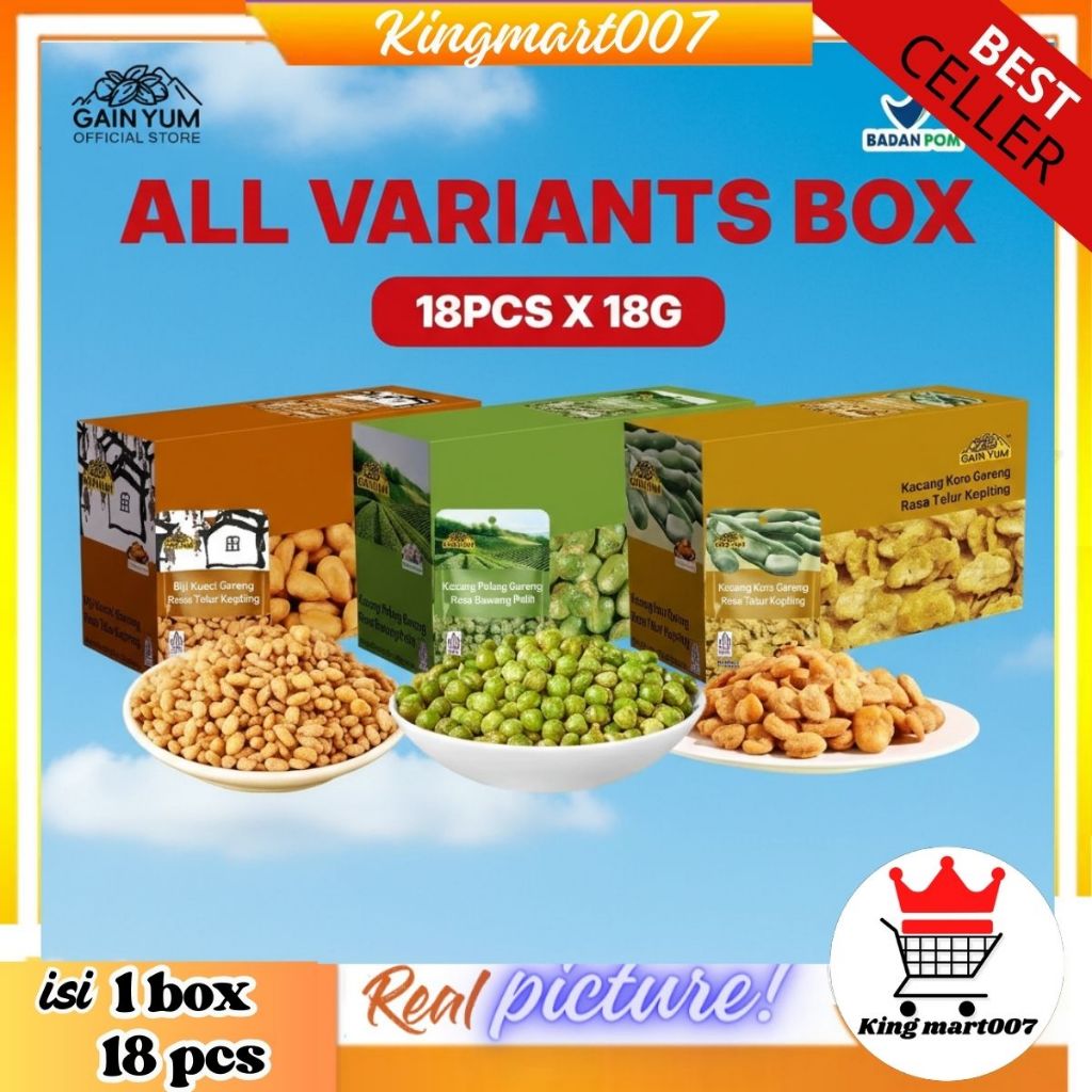 GAIN YUM Kuaci Kupas Kacang Polong Kacang Koro Rasa Telur Kepiting Bawang Putih 1 Box