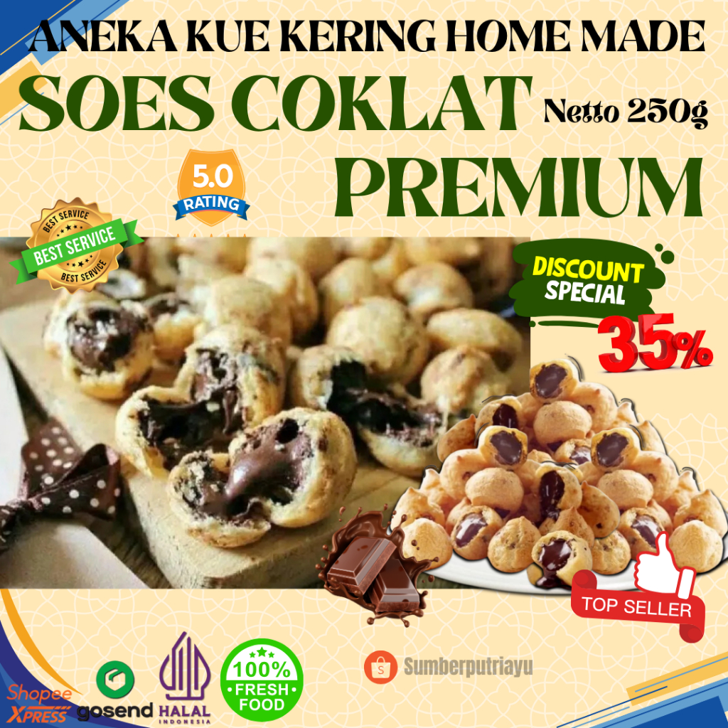BEST SELLER  Soes Coklat Lumer Isi Coklat Kemasan Toples 250g Soes Kering Coklat Enak Lezat Kue Keri