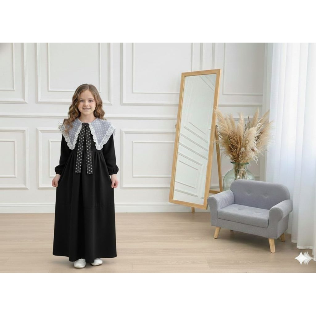 Gamis Anak Model Kerah Brokat dan Pita
