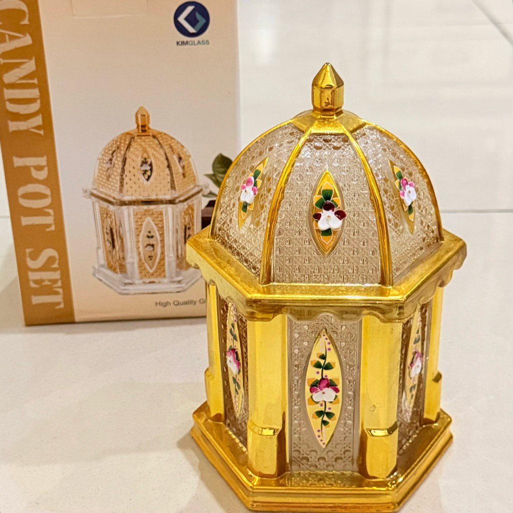 TOPLES KACA EMAS MEWAH CANDY JAR LEBARAN TOPLES UNIK ANTIK MEWAH GOLD