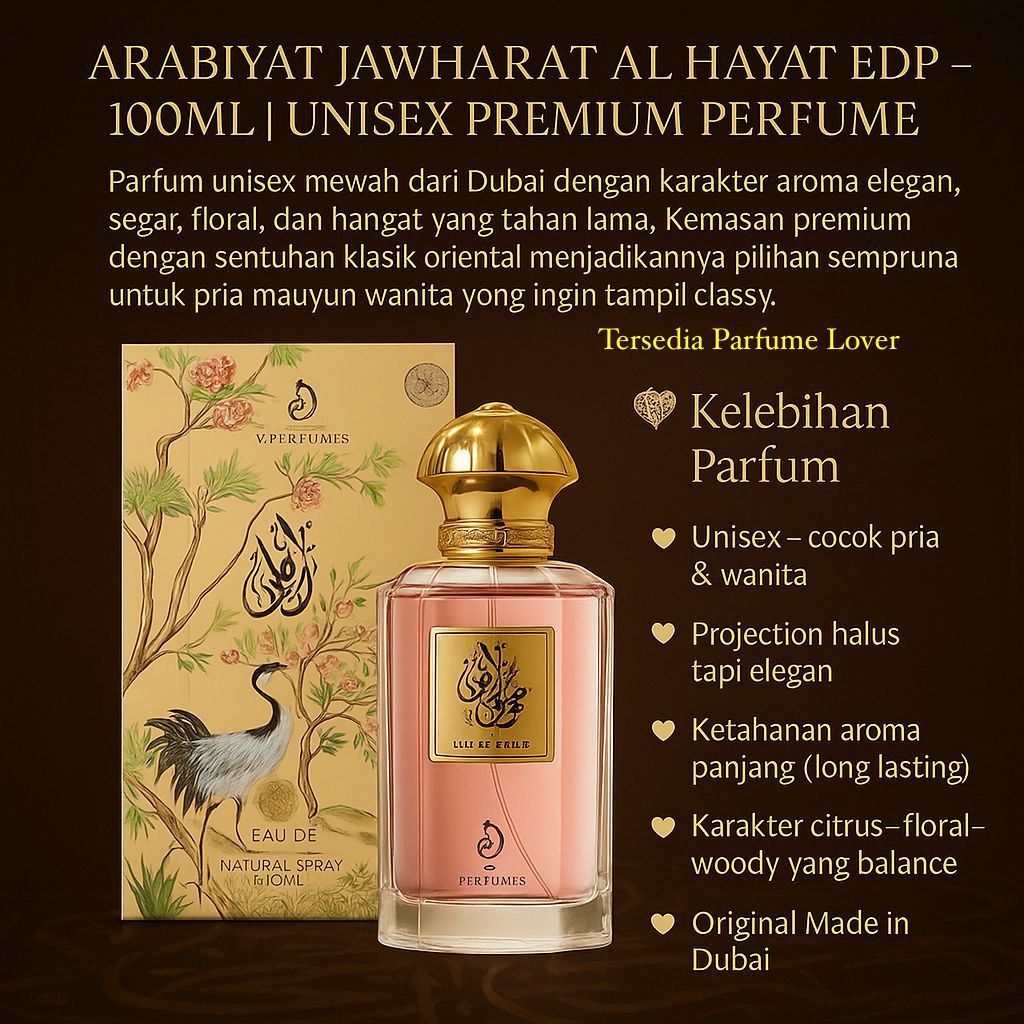 Arabiyat Parfum Jawharat Al Hayat 100ml Spray Unisex Edp Perfume Tahan Lama Aroma