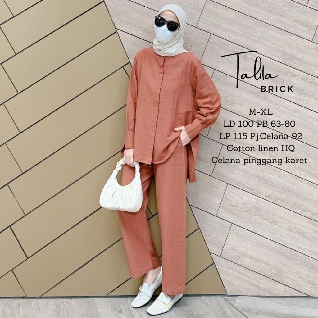 Setelan Wanita Muslim Linen Rami Talita Set – Baju Atasan & Celana Hijab Casual Modis