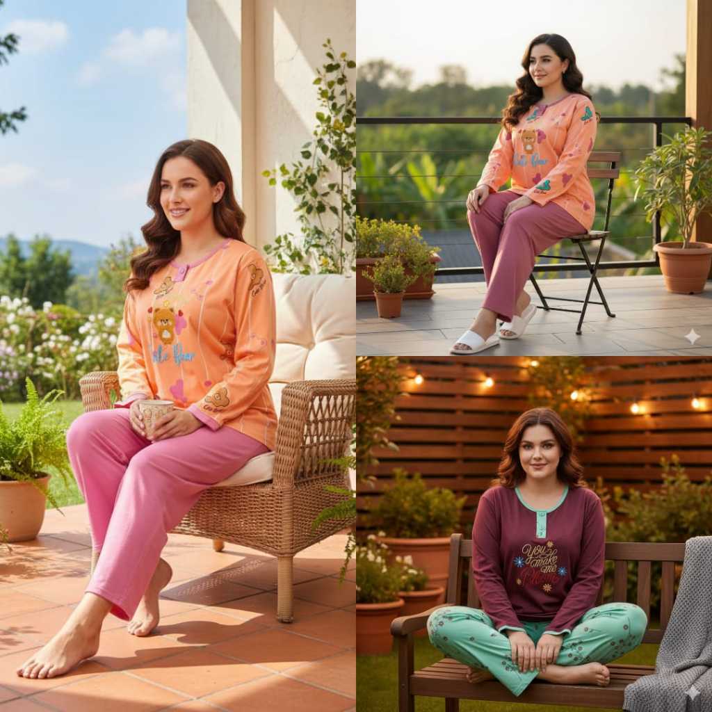 BP010 PP Daililan Ukuran Jumbo Baju Tidur Wanita Dewasa Lengan Panjang Celana Panjang Piyama Wanita 