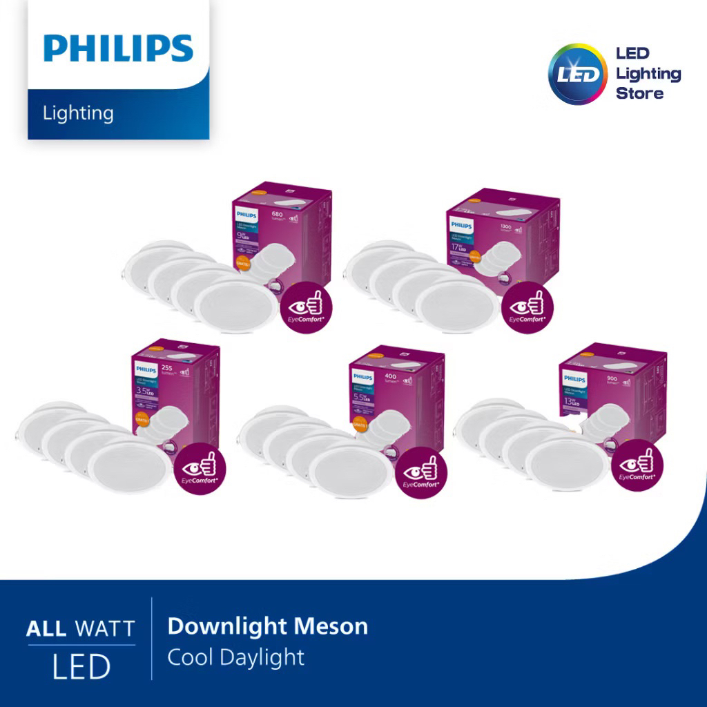 Philips Meson PACK Downlight Led Paket isi 4 3.5W 5.5W 9W 13W 17W 21W 24W 3000k WarmWhite , 6500k Pu