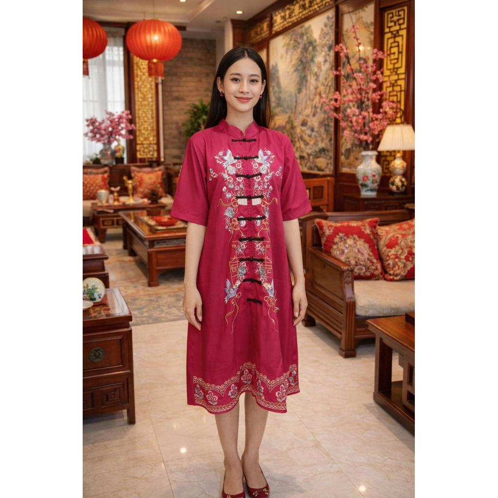 Nuera viemei CHEONGSAM DRESS bordir motif/CNY 2026/DRESS WANITA