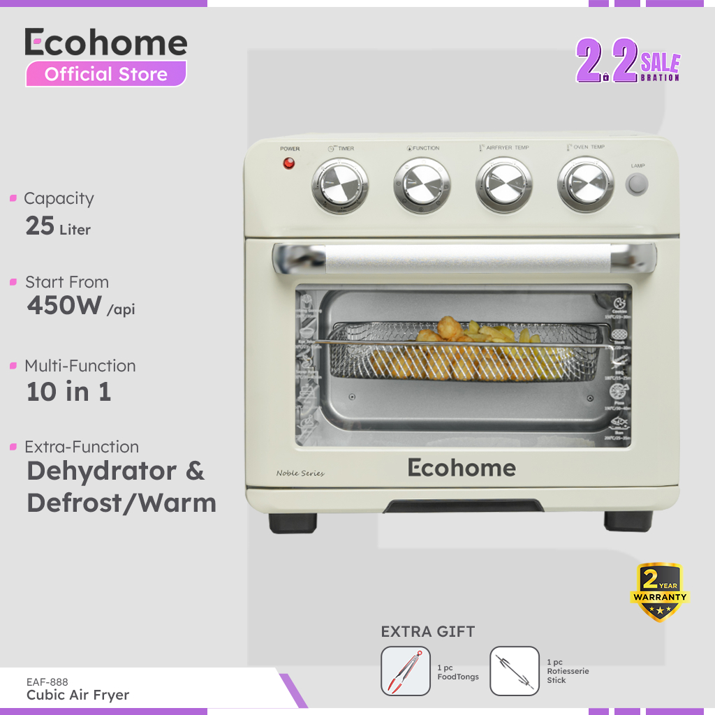 ECOHOME Cubic Air Fryer EAF888 10 in 1 Function 25L Air Fryer & Oven | Defrost Warm & Dehydrator