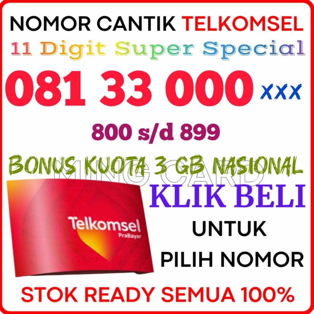 SIMPATI 11 DIGIT SUPER TIPE 33000 ( BOX 8 ) 800 S/D 899 - Nomor Cantik Telkomsel 4G/5G Kartu Perdana