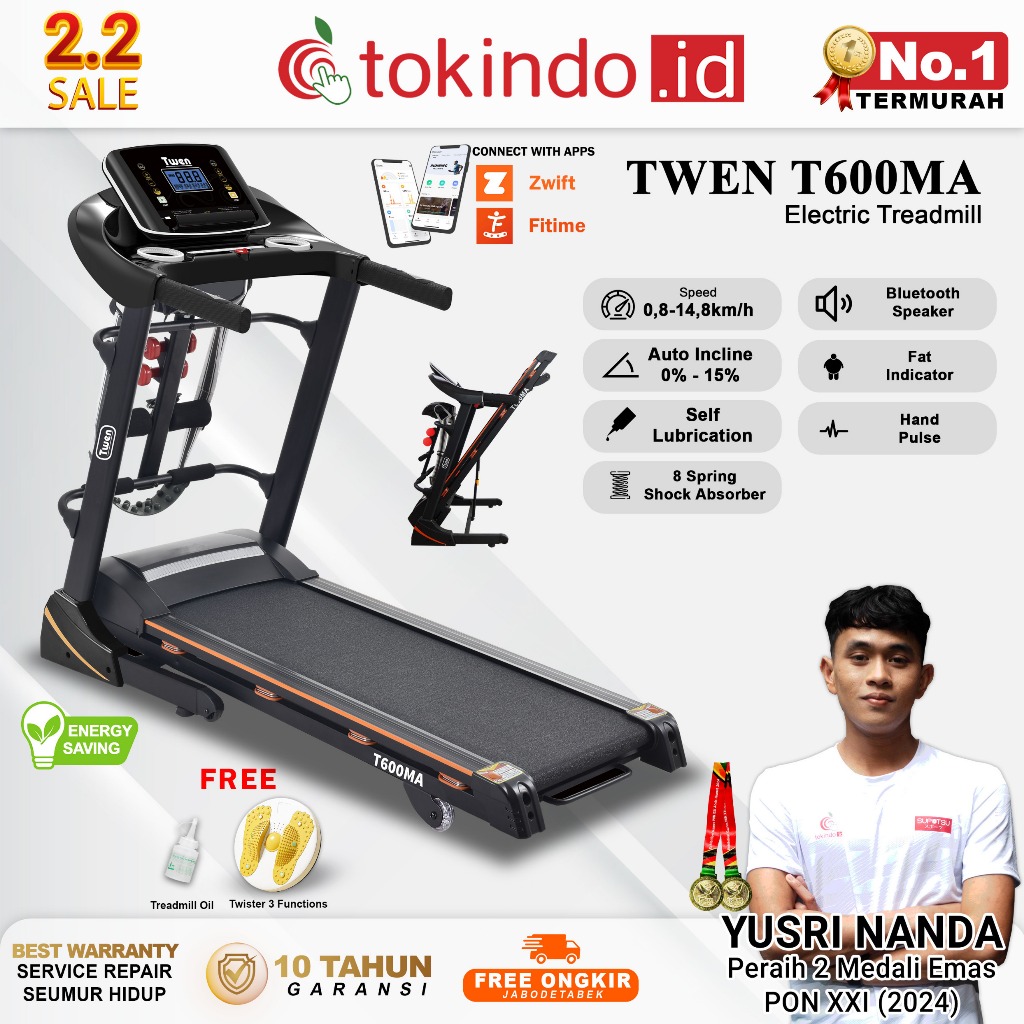 TWEN T600M T600MA series Treadmill Portable / Treadmill Electric Low Watt / Treadmill Elektrik Alat 