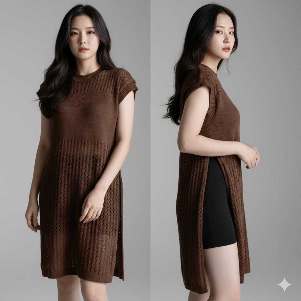 Ruby Knit Top Outher Premium Korean Import - Tunik Jaring Rajut Wanita Belah Samping Tanpa Lengan Pr