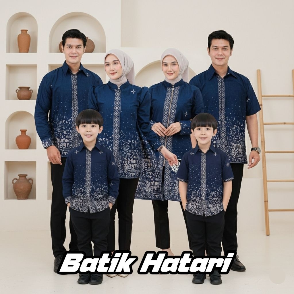 Atasan Batik Couple Motif Sutena Biru Navy Sarimbit keluarga Modern Hem Kemeja Tunik Blouse
