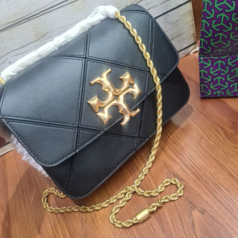 Tory Burch Eleanor 73590 Diamond Quilt Convertible Shoulder Bag Black