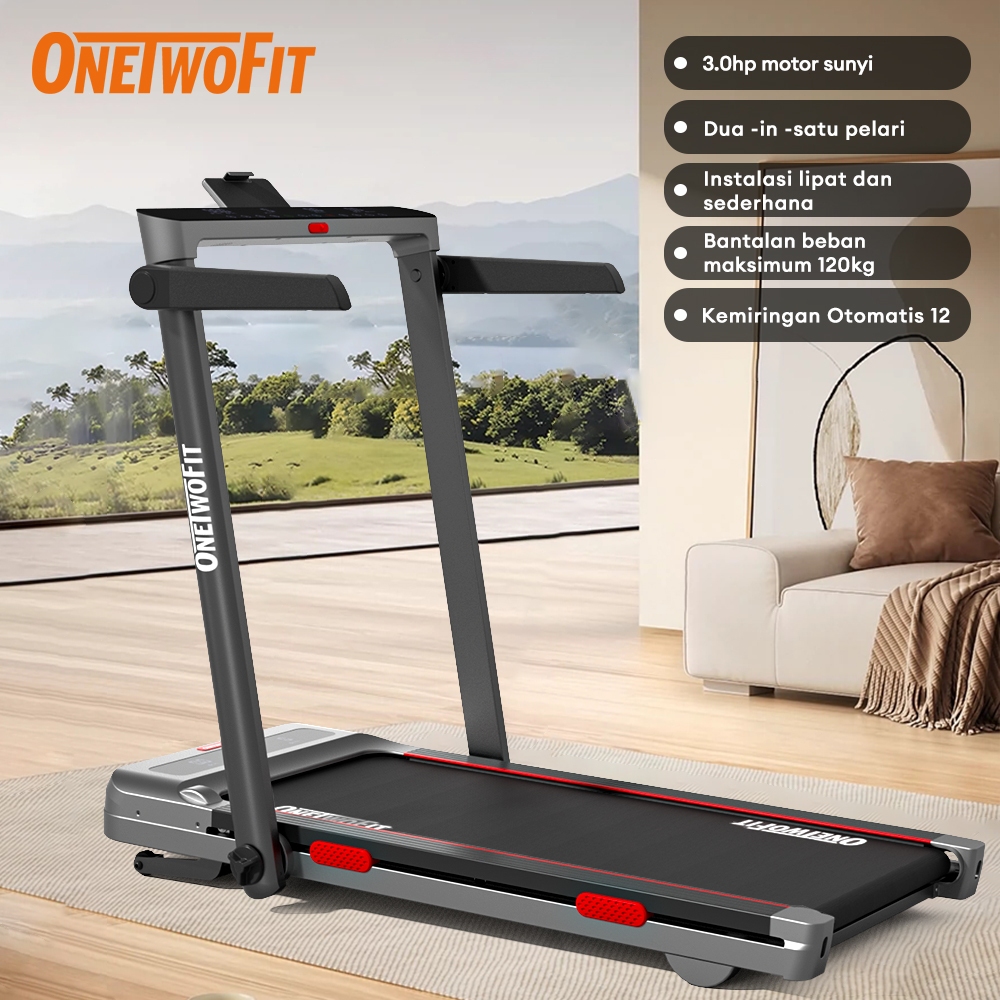 OneTwoFit 3.0HP Elektrik Treadmill - Treadmil Automatic Incline/DUAL PAD PRO/ Running Pad Alat Fitne