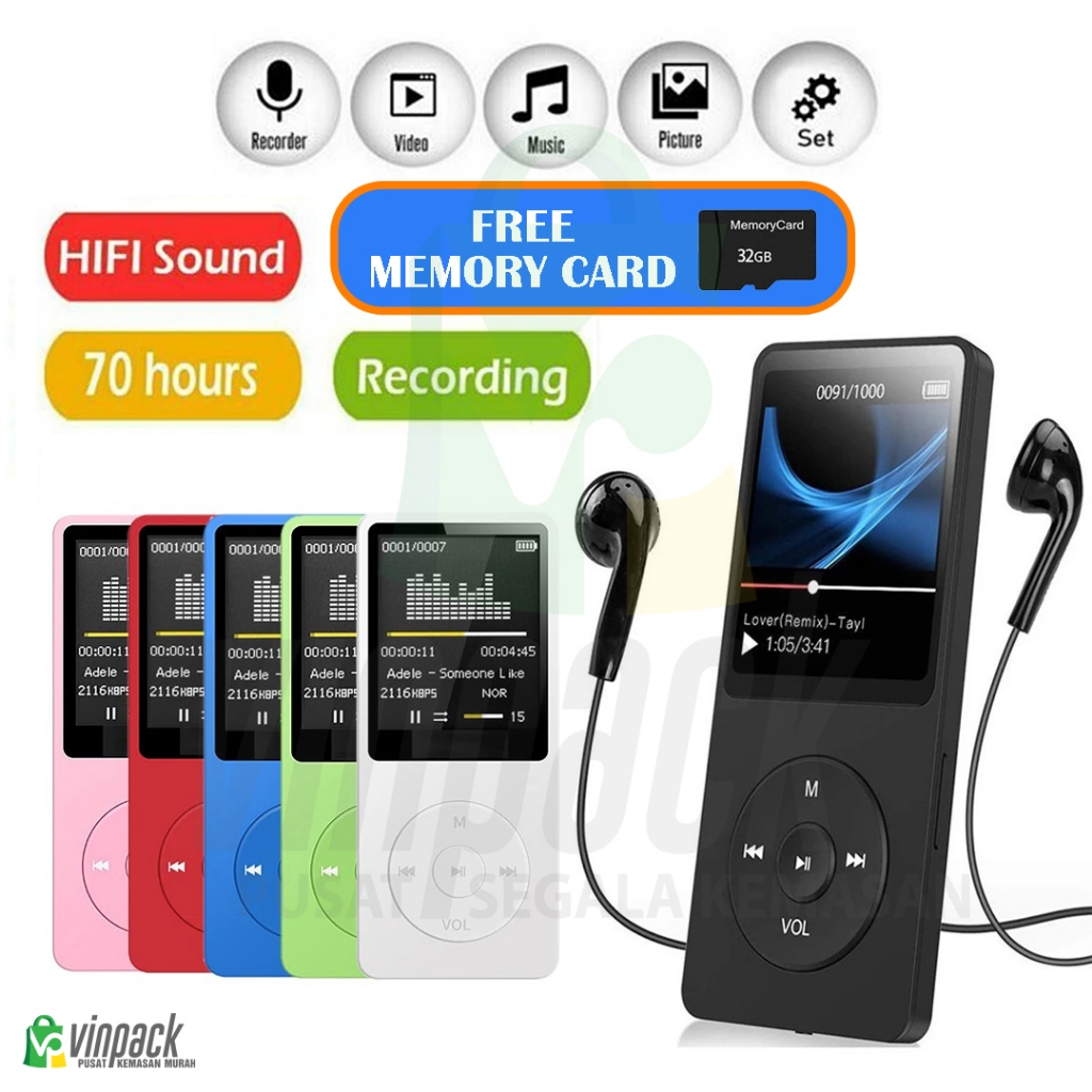 MP4 Player Bluetooth Radio FM/ MP3 Mini Player Bluetooth Speaker Free 32GB Micro SD Card USB/Type C 