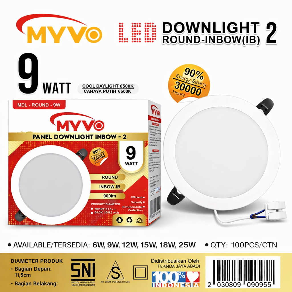 LAMPU LED DOWNLIGHT 9W INBOW PUTIH KUNING / DOWNLIGHT MYVO