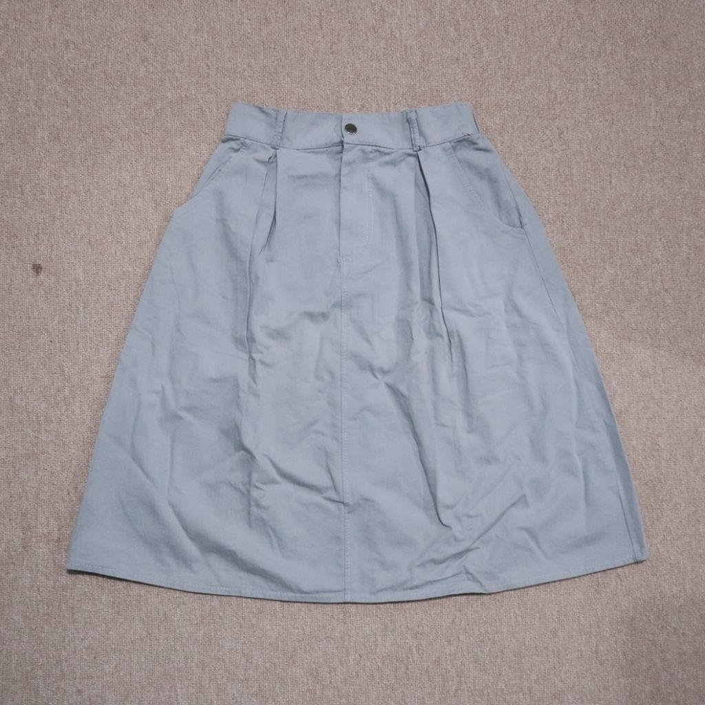 [PRELOVED] Blue Grey Midi Skirt | Rok Midi Biru Abu Rok Korea Wanita