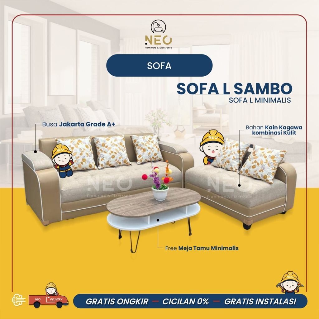 NEO - SOFA L SAMBO SOFA RUANG TV SOFA L SOFA SUDUT SOFA L MINIMALIS KURSI L SOFA TAMU FREE MEJA MINI