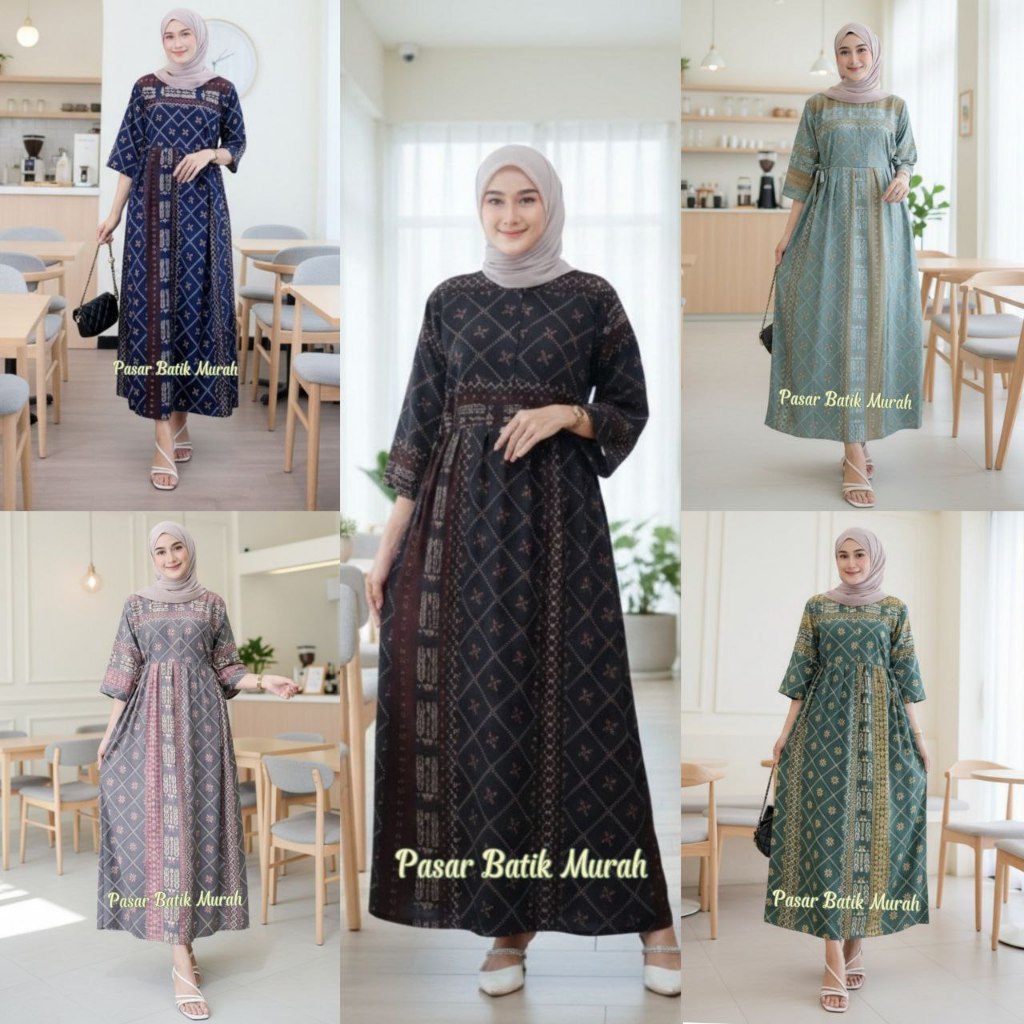 DRESS GAMIS BATIK WANITA ELEGAN GAMIS MUSLIM MOTIF BATIK MODERN TERBARU
