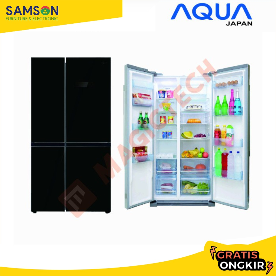 KULKAS AQUA SIDE BY SIDE AQR-575IG INVERTER 528L - HITAM KACA